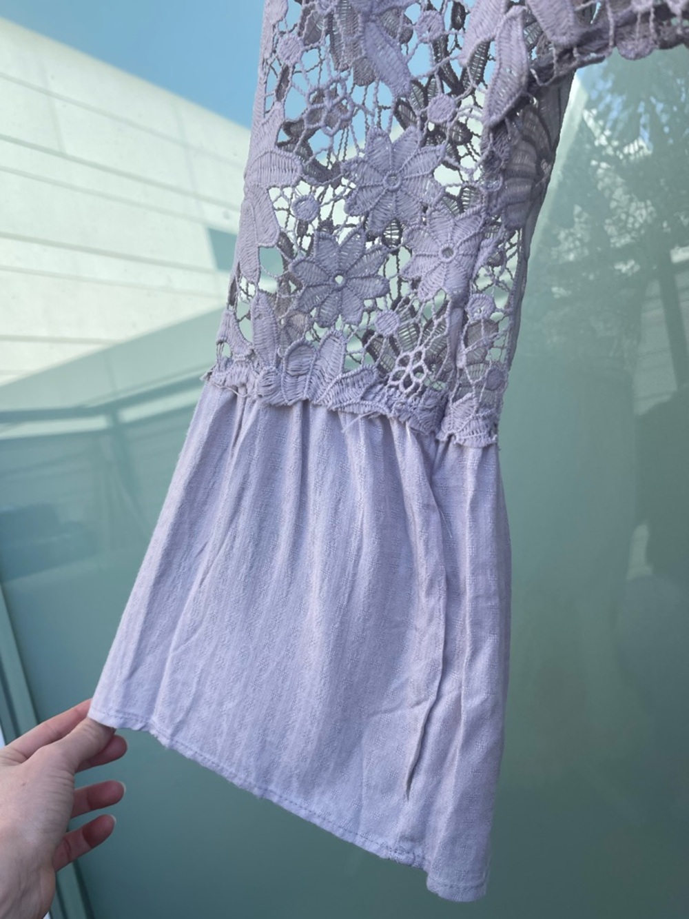 Crochet Flower Blouse Flare Sleeve Top Lavender Purple Medium - Picture 3 of 4